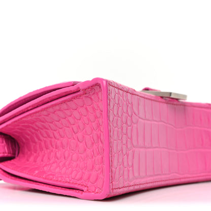 Balenciaga Shiny Calfskin Crocodile Embossed Small Hourglass Sling Shoulder Bag Fuchsia 8 of 9