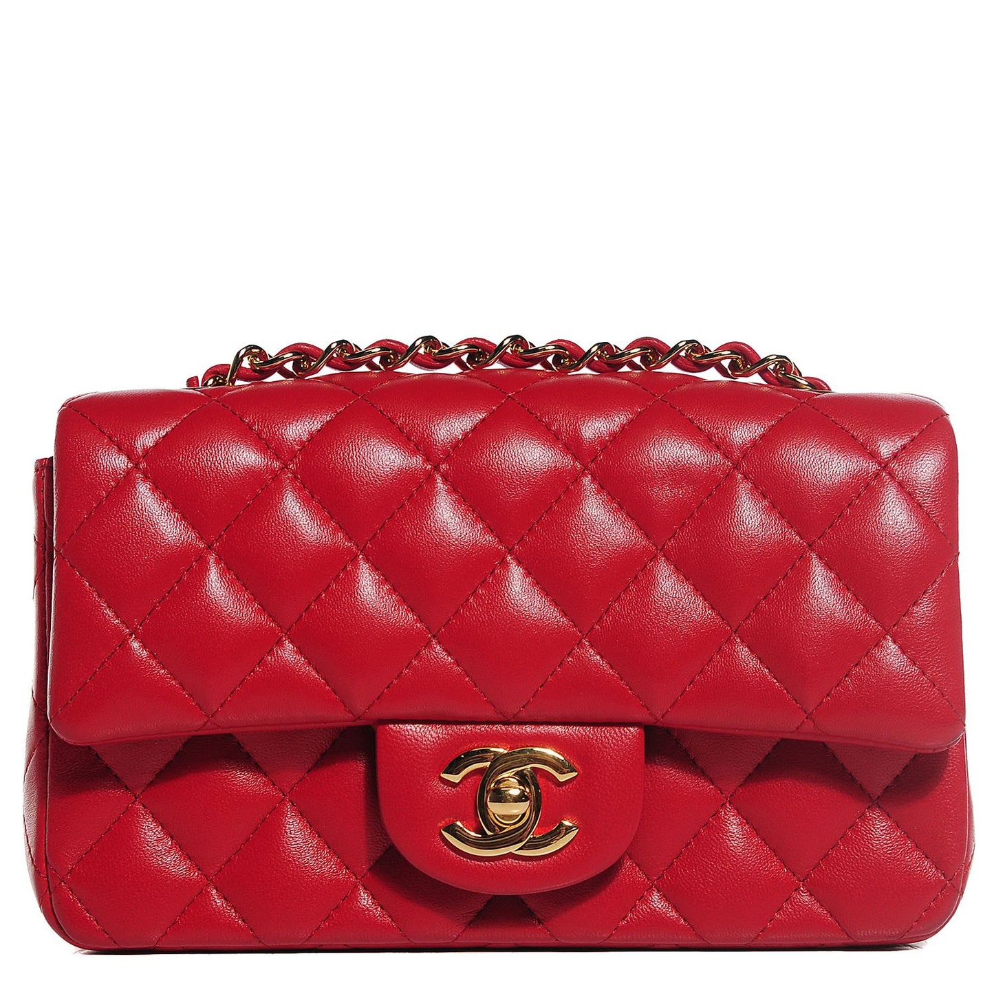 Lambskin Quilted Mini Rectangular Flap Red
