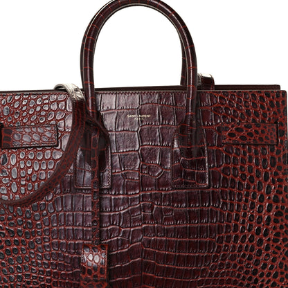 Saint Laurent Calfskin Crocodile Embossed Small Sac de Jour Dark Blood 8 of 10