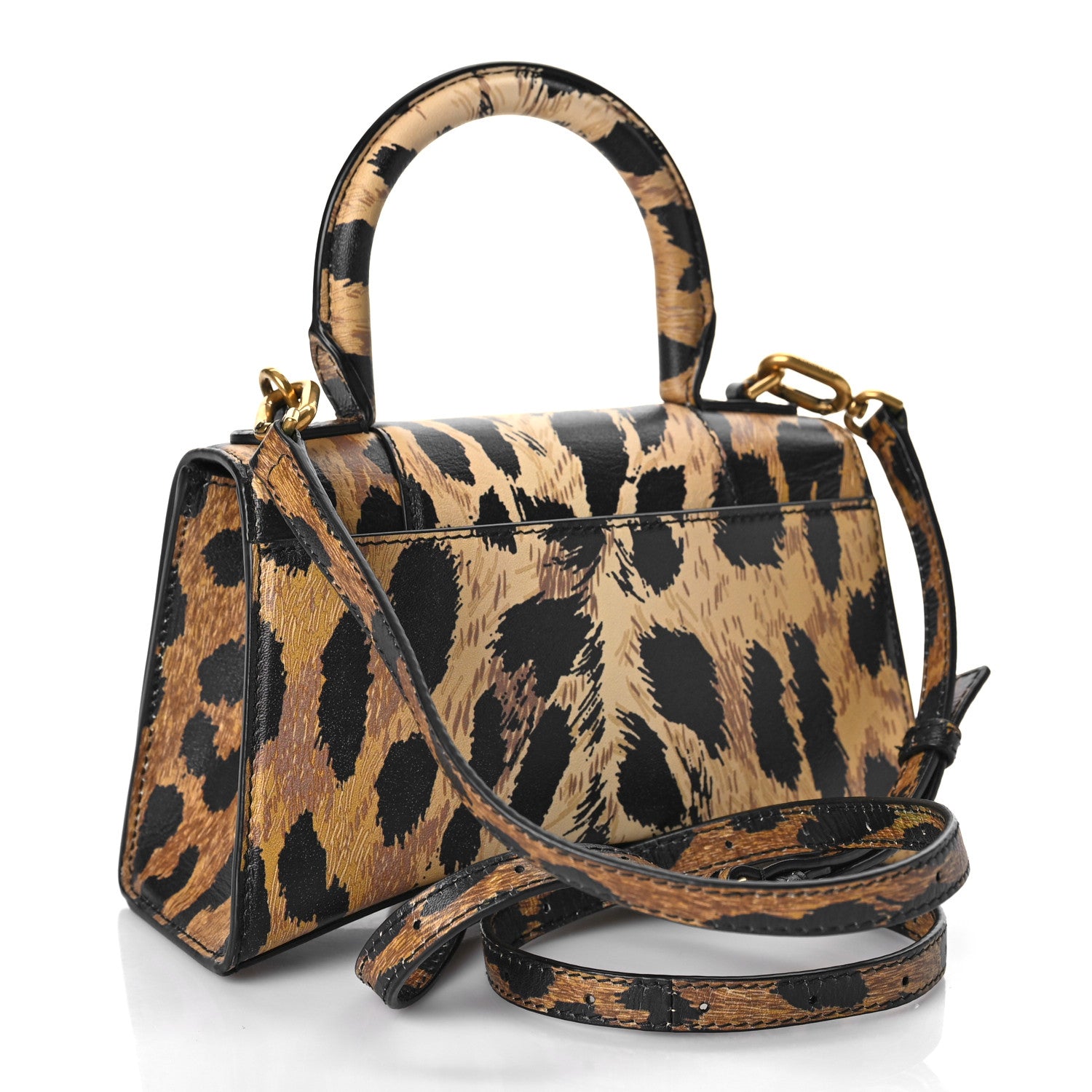 Balenciaga Smooth Calfskin Leopard Print Hourglass Top Handle Bag XS Beige 3 of 15