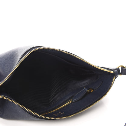 Prada Vitello Daino Zippered Shoulder Bag Baltico 5 of 12