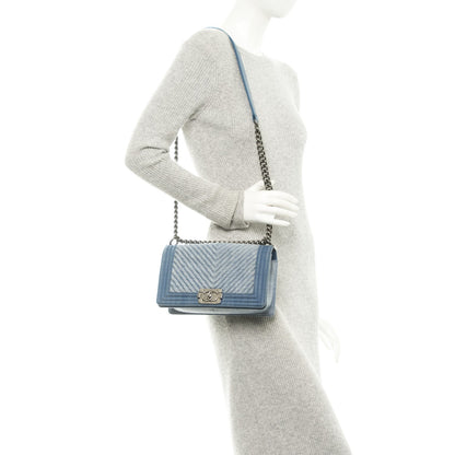 Chanel Denim Chevron Quilted Medium Boy Flap Blue 2 of 8