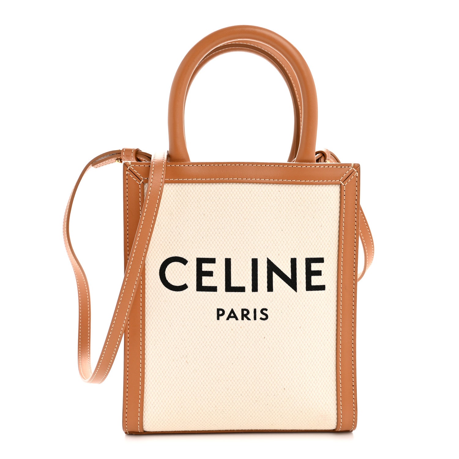 Celine Canvas Calfskin Mini Vertical Cabas Natural Tan 1 of 13