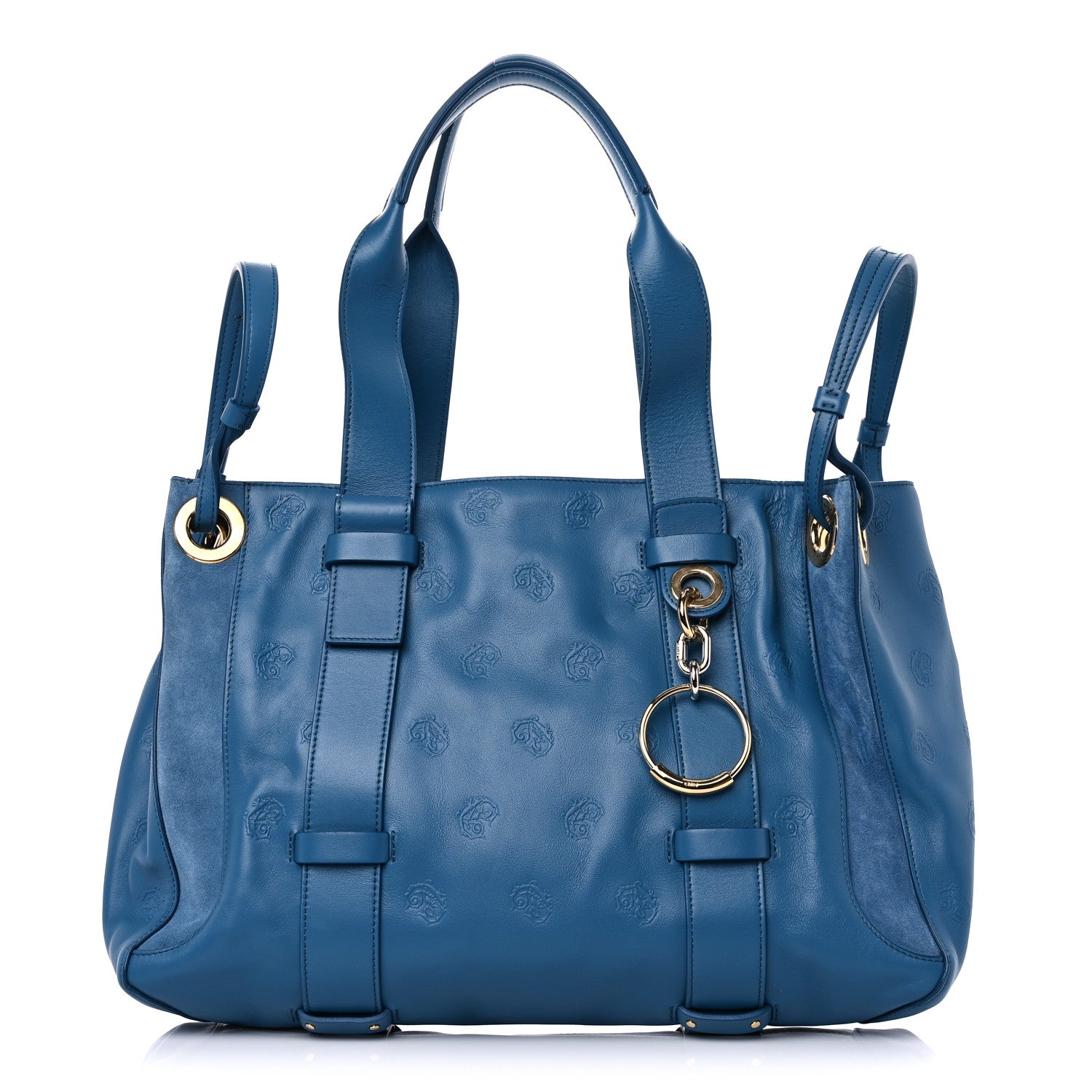 Chloe Smooth Calfskin Rose Embroidered Tao Zipped Tote Blue 1 of 15