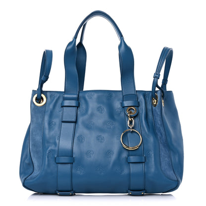 Chloe Smooth Calfskin Rose Embroidered Tao Zipped Tote Blue 1 of 15