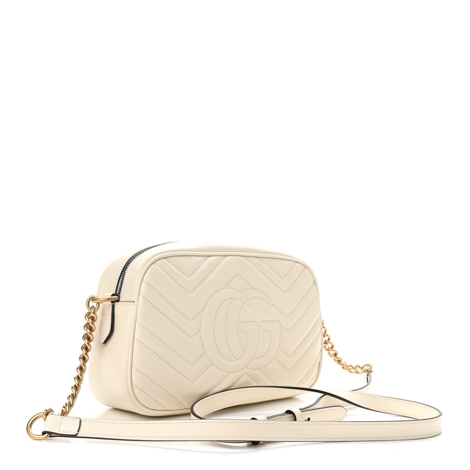 Gucci Calfskin Matelasse Small GG Marmont Chain Shoulder Bag White 3 of 11