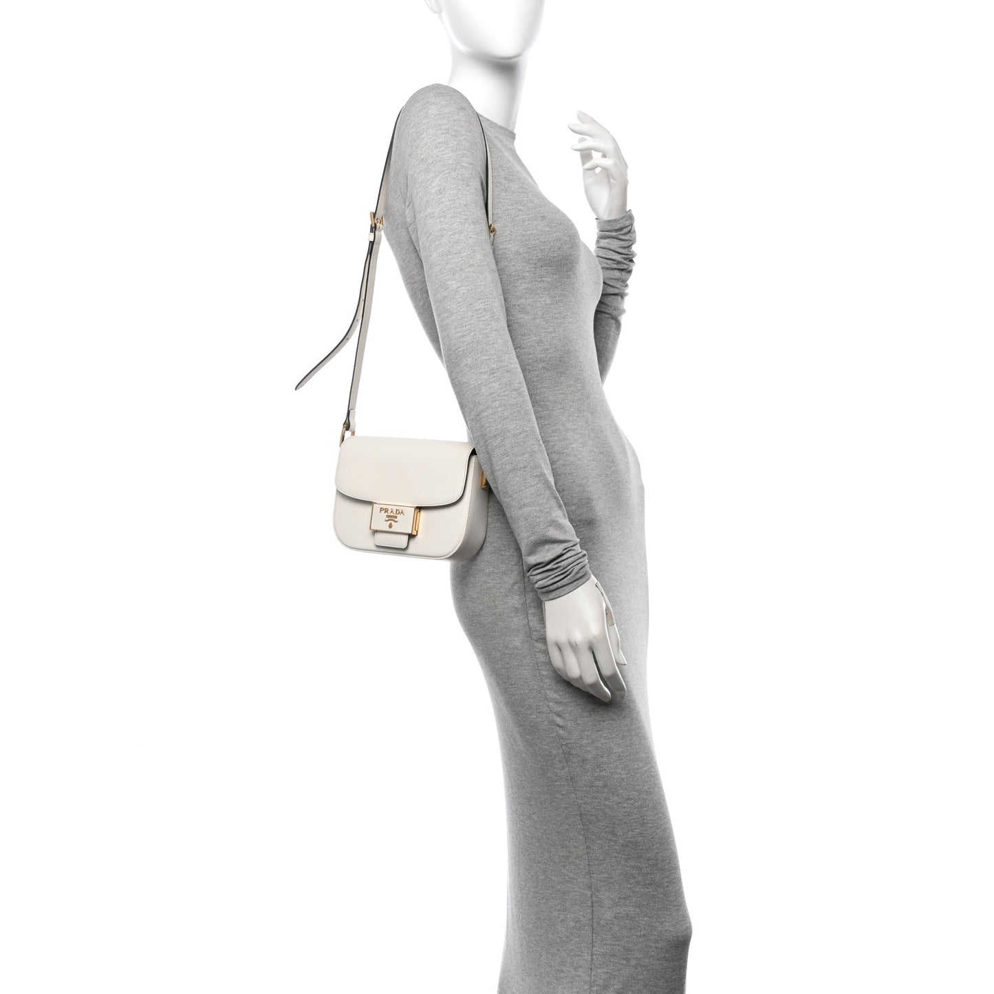 Saffiano Lux Embleme Flap Shoulder Bag White