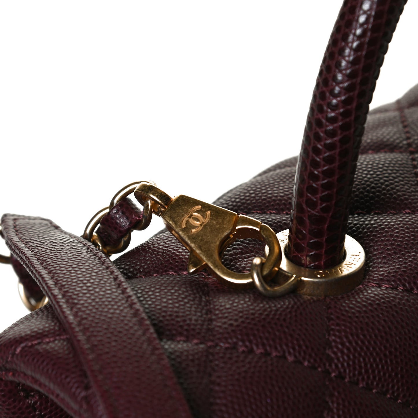 Caviar Lizard Quilted Medium Coco Handle Flap Burgundy