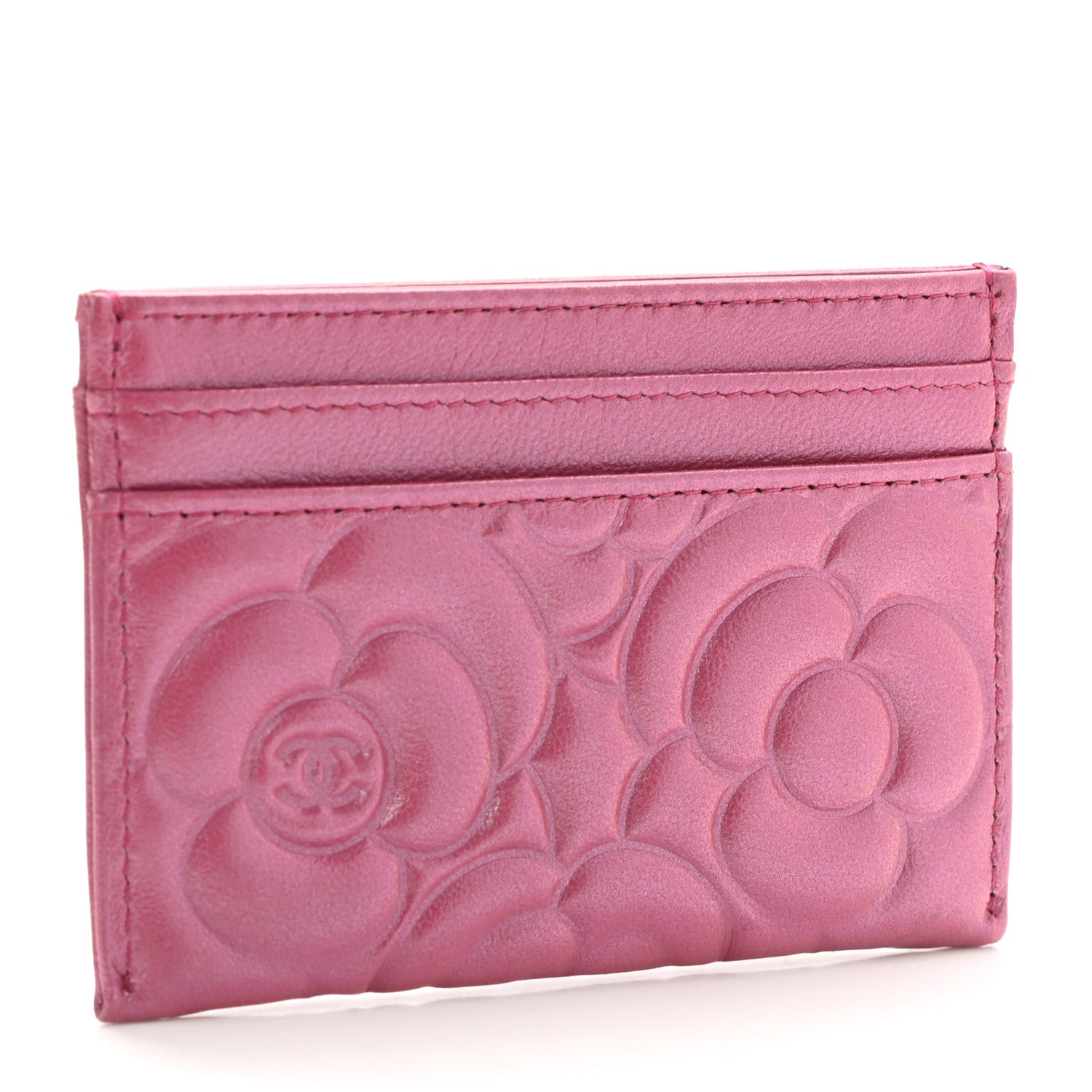 Chanel Lambskin Camellia Embossed Card Holder Fuchsia 3 of 9