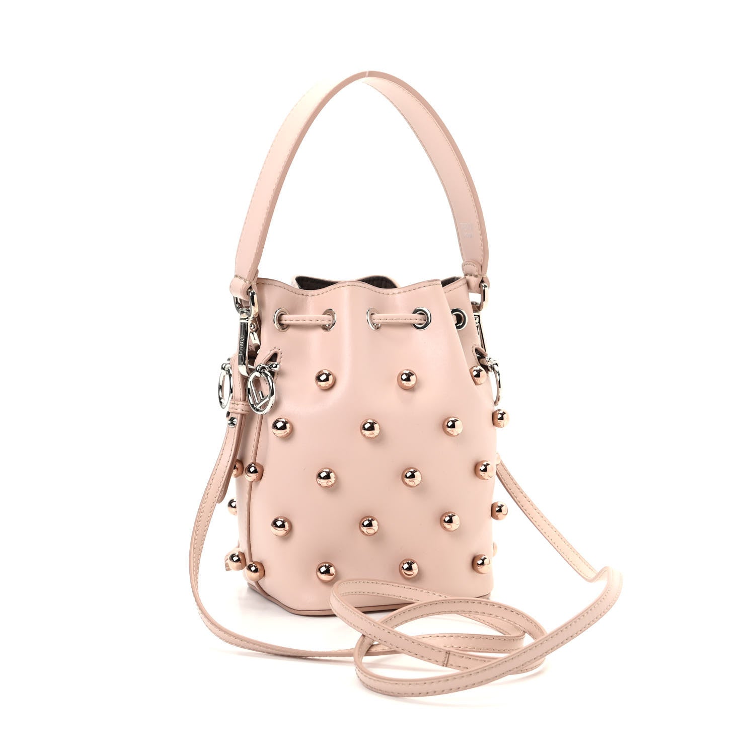 Fendi Calfskin Pearl Studded F is Fendi Mini Mon Tresor Bucket Bag Soap 3 of 9
