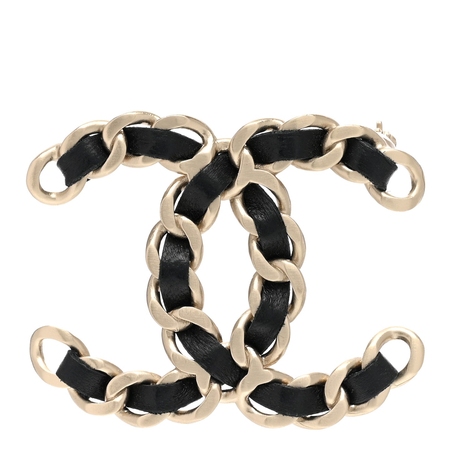 Lambskin Chain CC Brooch Black Gold