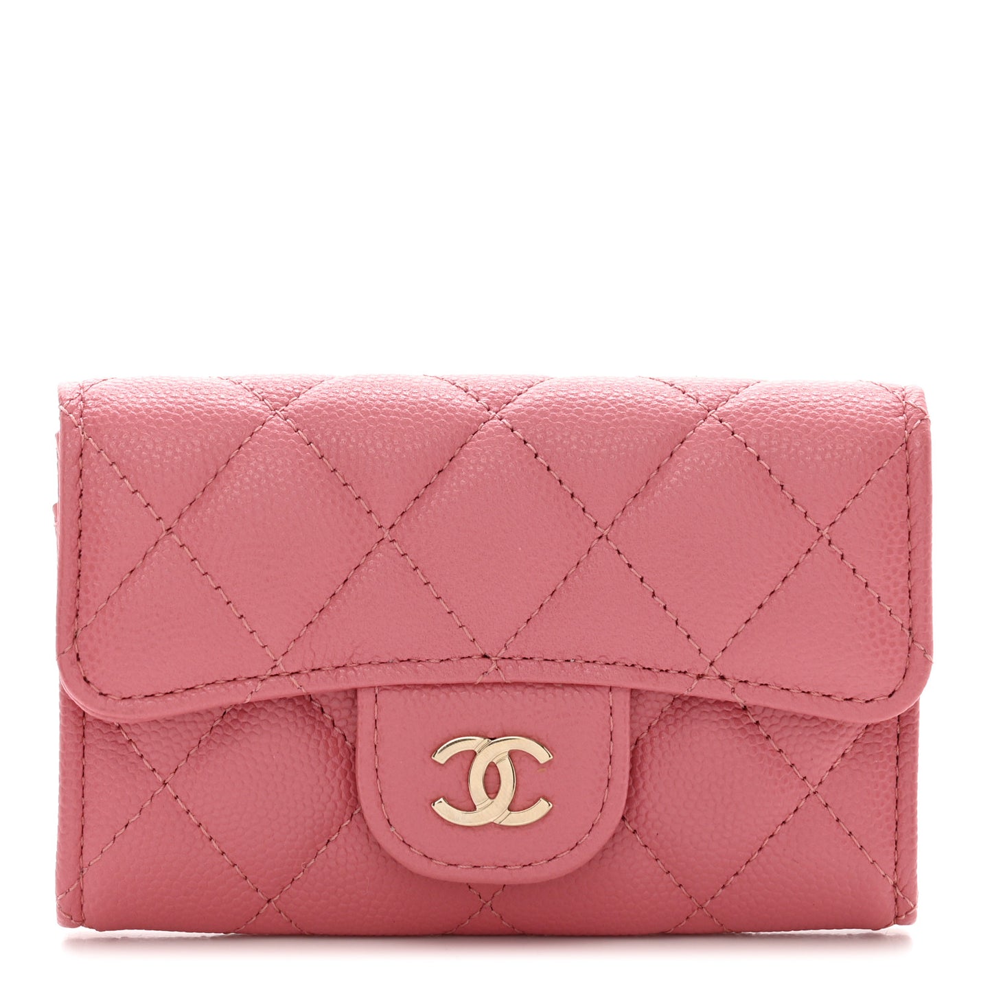 Caviar Quilted Flap Card Holder Wallet Pink