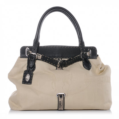 Fendi Canvas Calfskin Romano Selleria Villa Borghese Equestrian Satchel 1 of 8