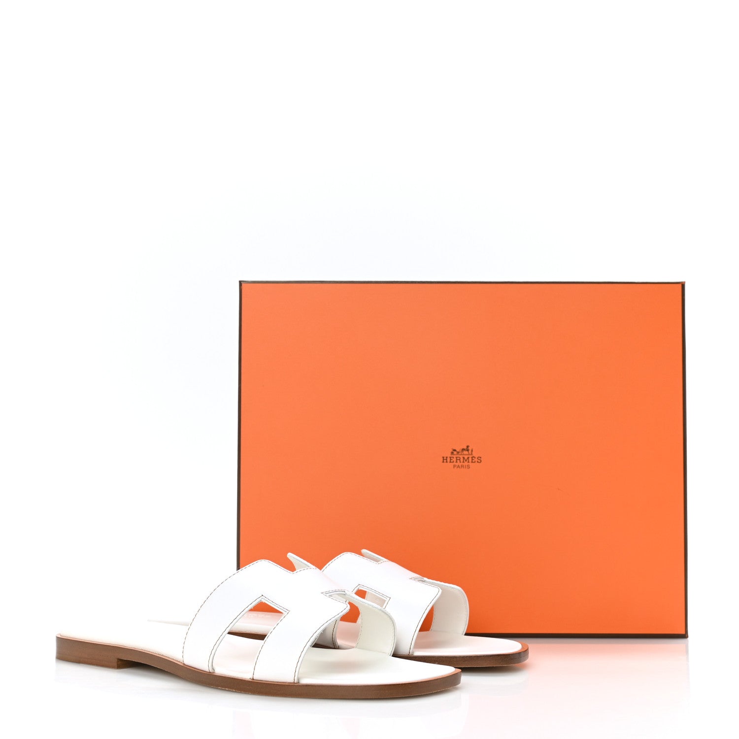 Hermes Box Calfskin Oran Sandals 37 White 9 of 9