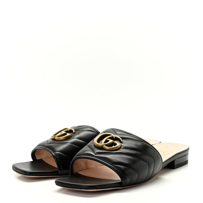 Gucci Nappa Matelasse GG Marmont Flat Slide Sandals 39.5 Black 3 of 13