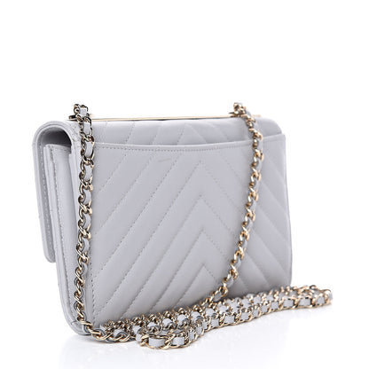 Chanel Lambskin Chevron Quilted Trendy CC Wallet On Chain WOC Grey 3 of 12