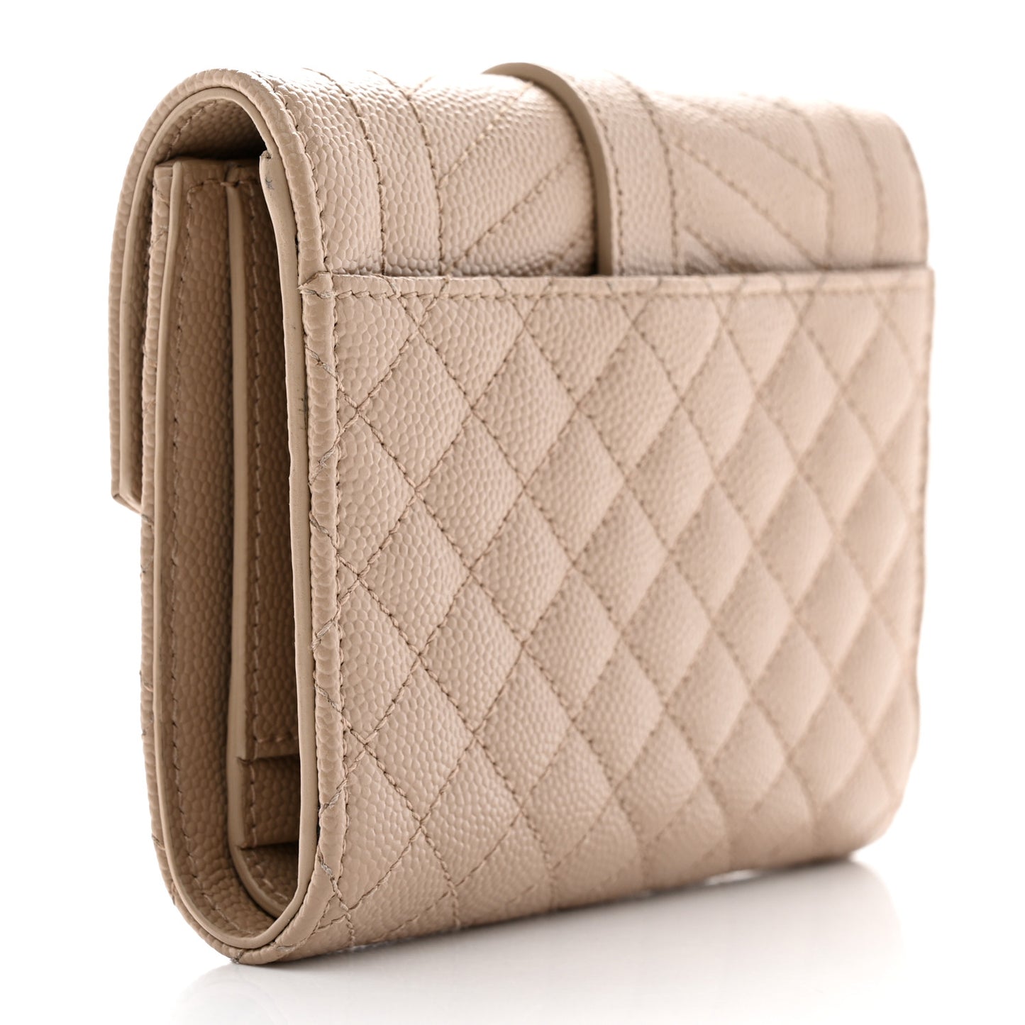Grain De Poudre Mixed Matelasse Triquilt Monogram Compact Tri Fold Wallet Dark Beige