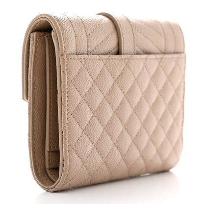 Saint Laurent Grain De Poudre Mixed Matelasse Triquilt Monogram Compact Tri Fold Wallet Dark Beige 3 of 11