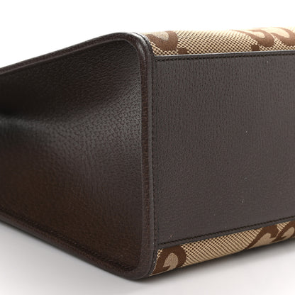 Gucci Monogram Jumbo GG Textured Dollar Calfskin Web Tote Bag Camel Ebony New Acero 8 of 13