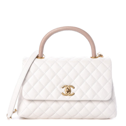 Chanel Caviar Lizard Quilted Small Coco Handle Flap White Beige 1 of 10