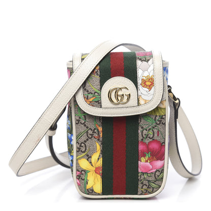 Gucci GG Supreme Monogram Flora Web Ophidia Phone Crossbody Bag White 1 of 11
