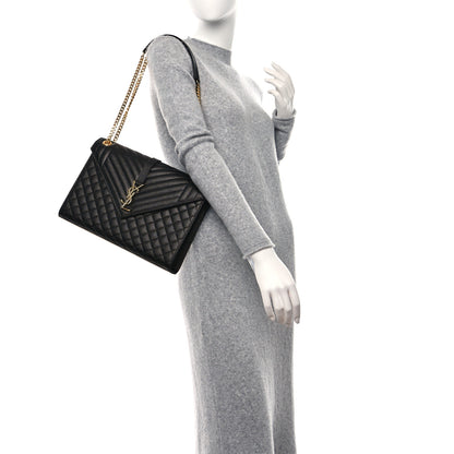 Saint Laurent Grain De Poudre Textured Mixed Matelasse Large Triquilt Monogram Satchel Black 2 of 12
