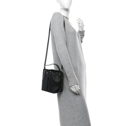 Valentino Garavani Grained Calfskin Rockstud Bucket Bag Black 2 of 9