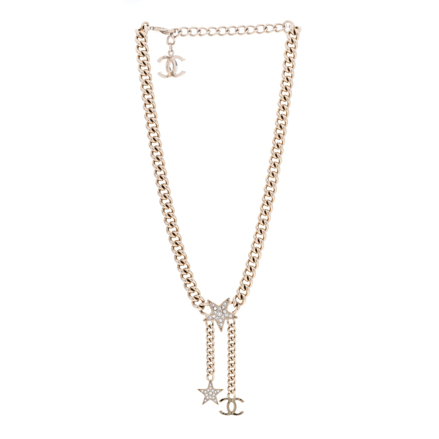 Chanel Metal Crystal Chain CC Star Pendant Choker Necklace 3 of 6