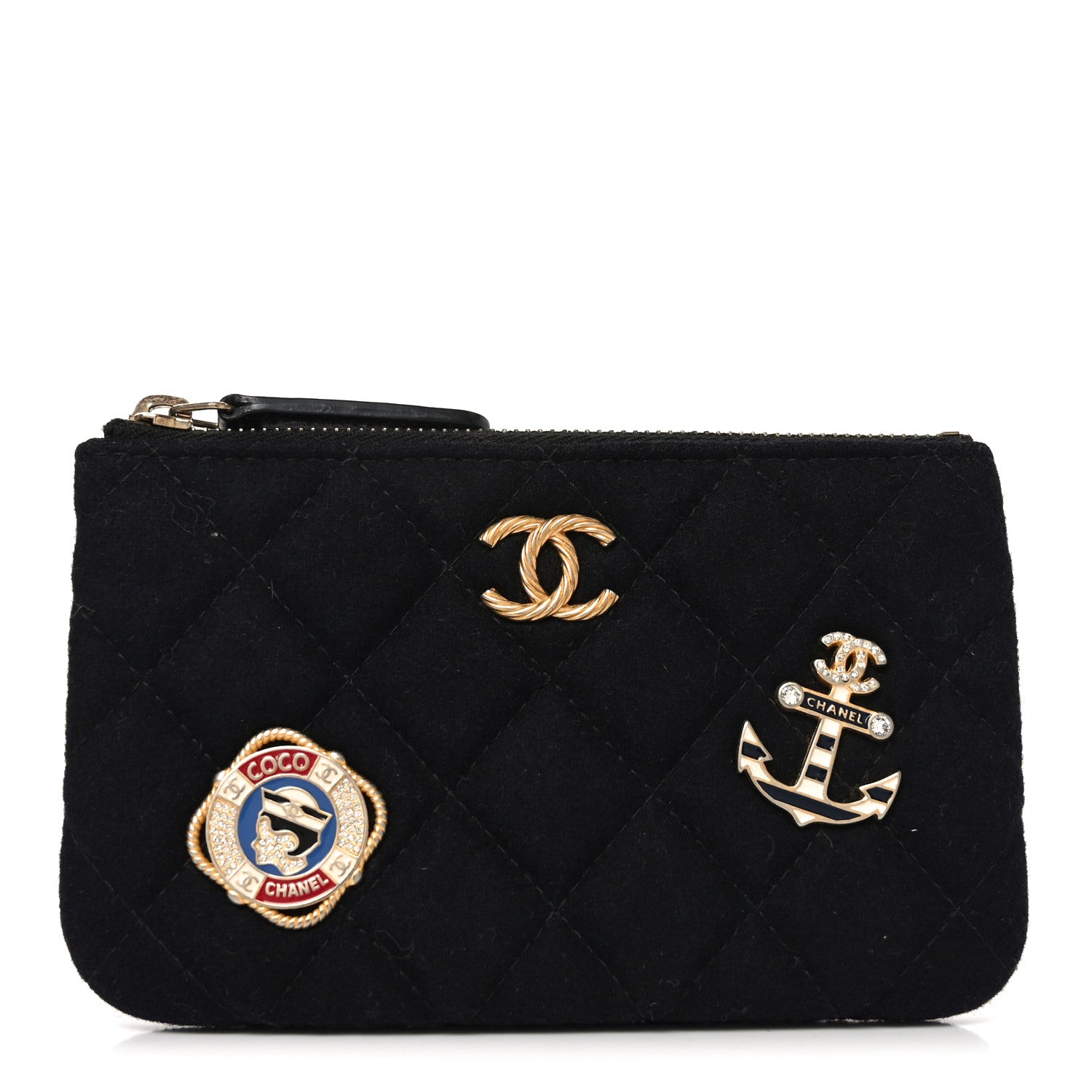 Chanel Wool Quilted Paris-Hamburg Charms Small Cosmetic Case Black 1 of 7