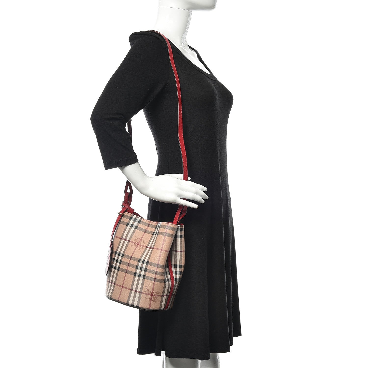Burberry Haymarket Check Colours Small Lorne Bucket Crossbody Red 2 of 9