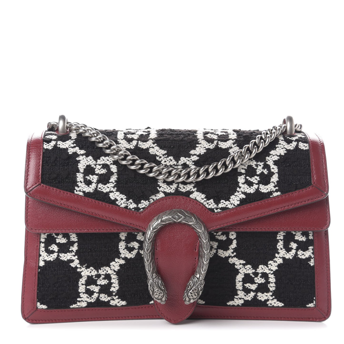 Tweed GG Monogram Small Dionysus Shoulder Bag Black White Romantic Cherry