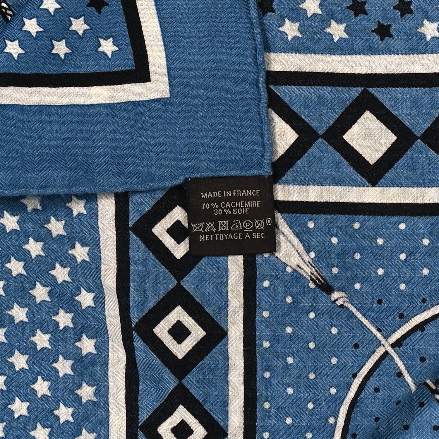 Hermes Silk Cashmere Fouets Et Badines Bandana Shawl 140 Bleu Orage White 3 of 6
