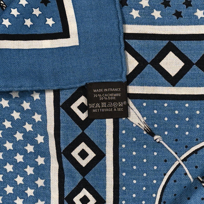 Hermes Silk Cashmere Fouets Et Badines Bandana Shawl 140 Bleu Orage White 3 of 6