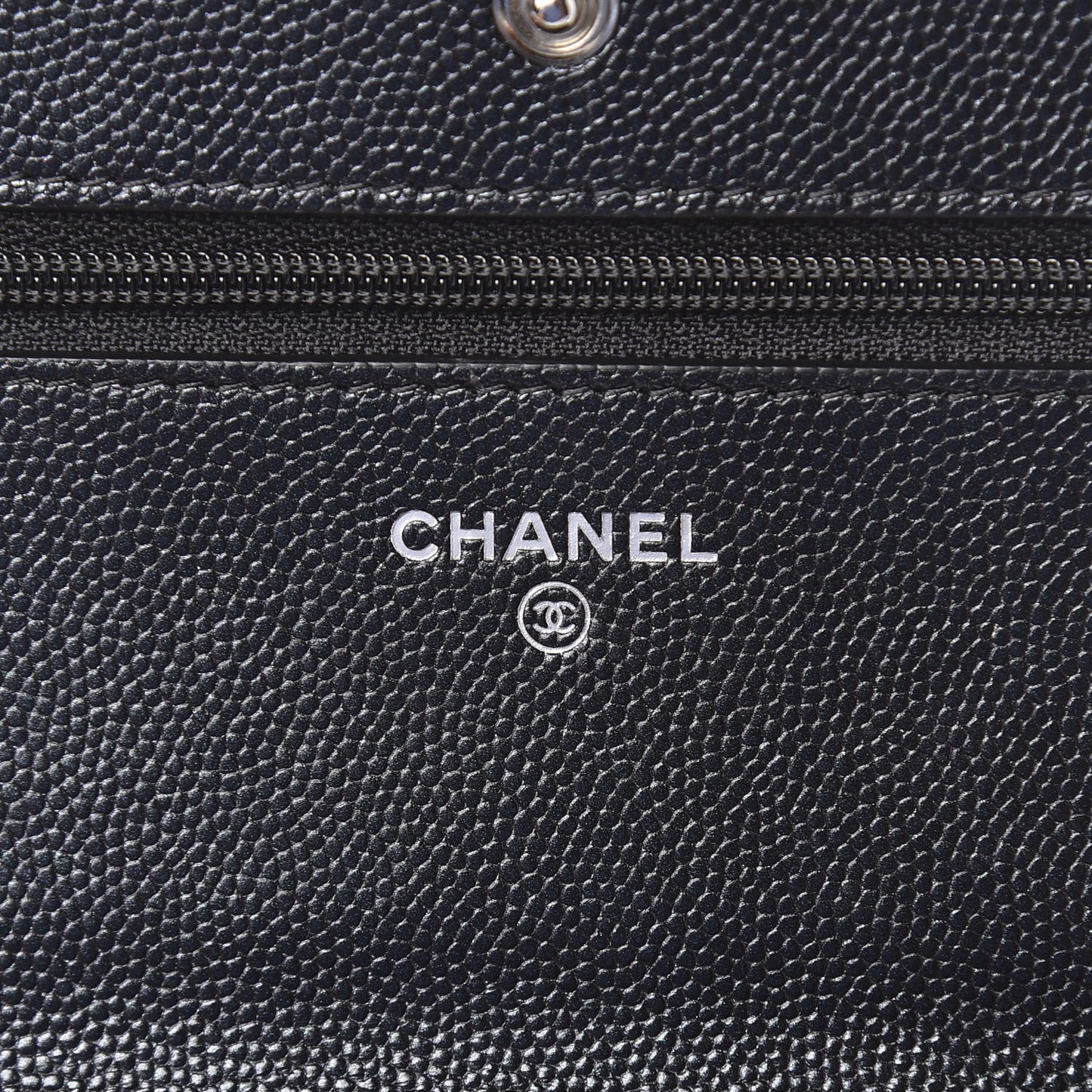 Iridescent Caviar Chevron Quilted Wallet On Chain WOC Black