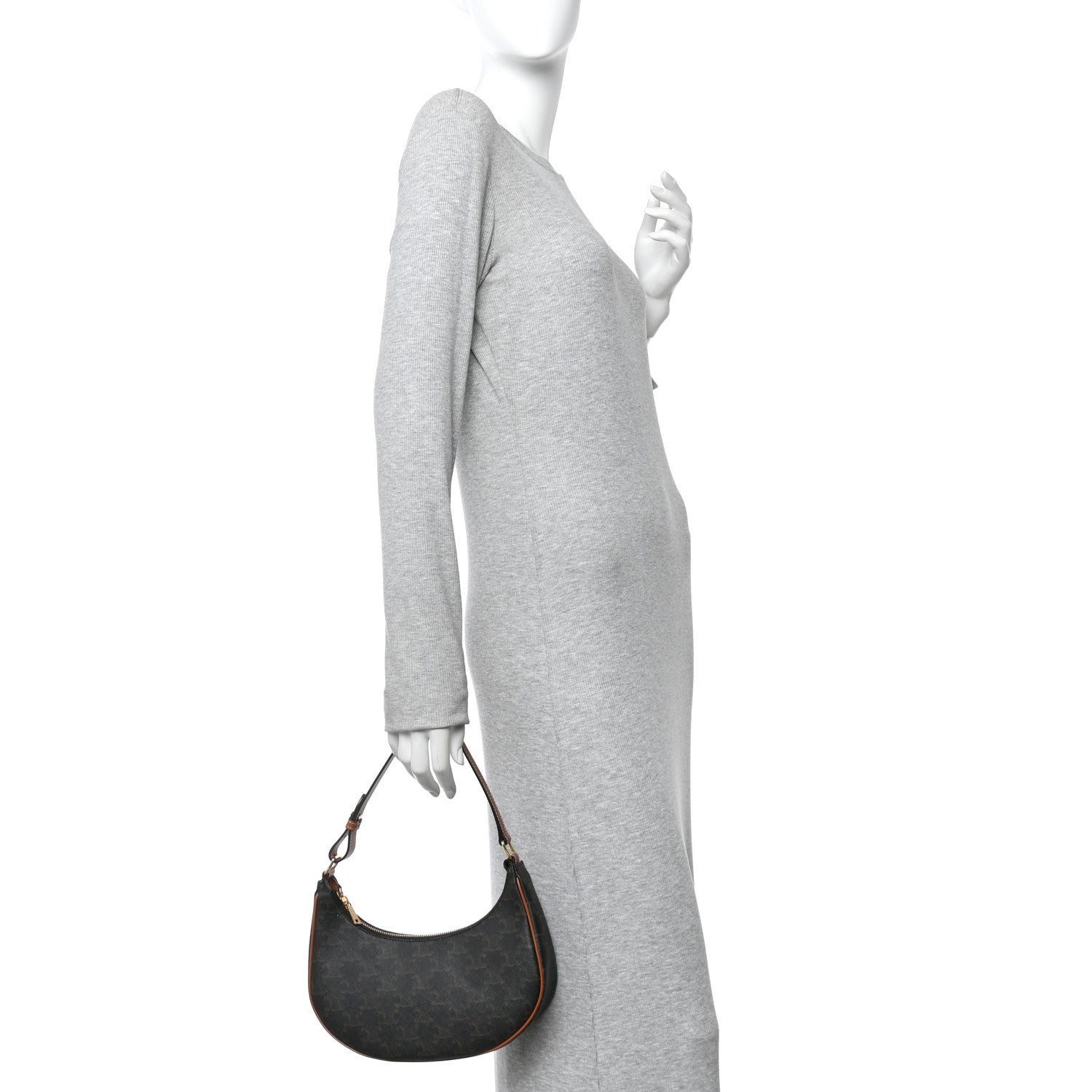 Celine Triomphe Canvas Calfskin Ava Shoulder Bag Tan 2 of 12