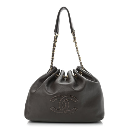 Chanel Grained Calfskin CC Drawstring Bucket Bag Dark Brown 1 of 10