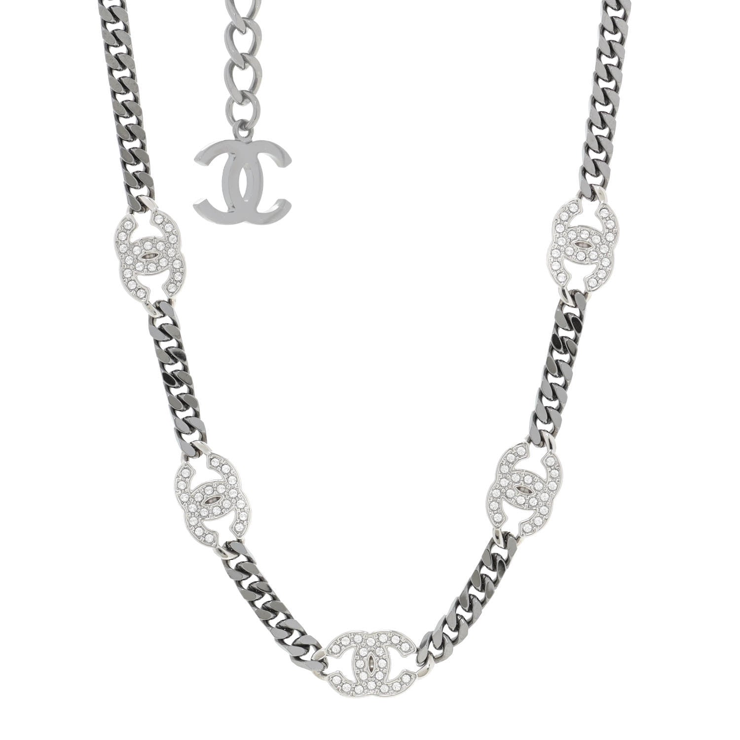 Chanel Ruthenium Crystal Chain CC Choker Silver 1 of 5