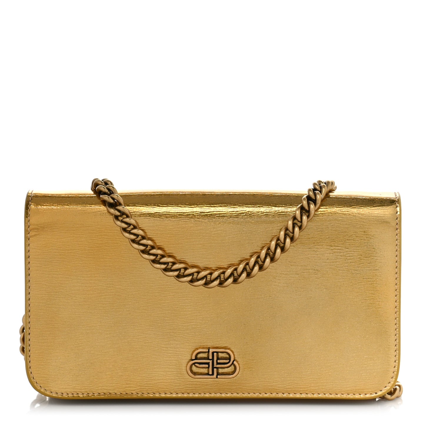 Metallic Calfskin BB Phone Holder Wallet On Chain Gold