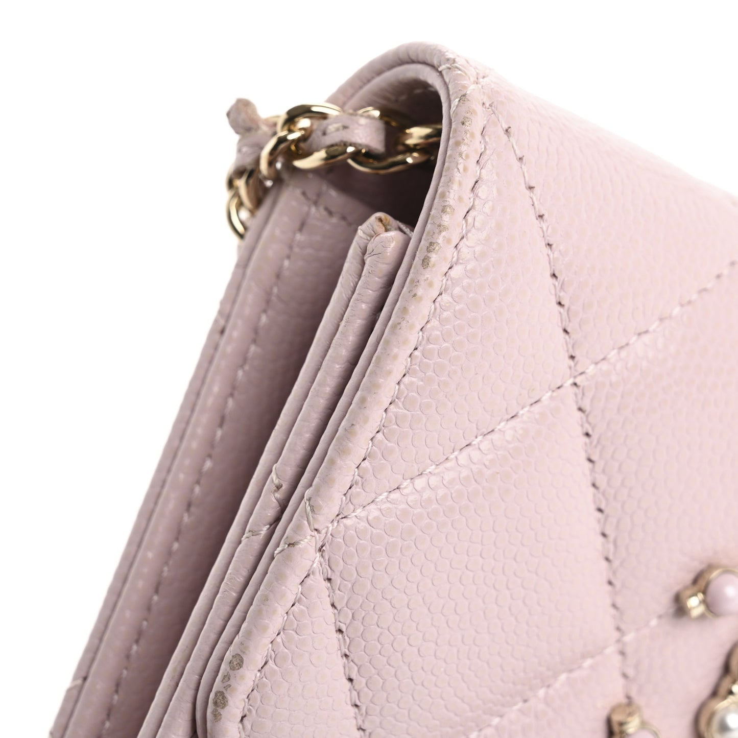 Caviar Quilted Coco Candy Card Holder On Chain Light Pink