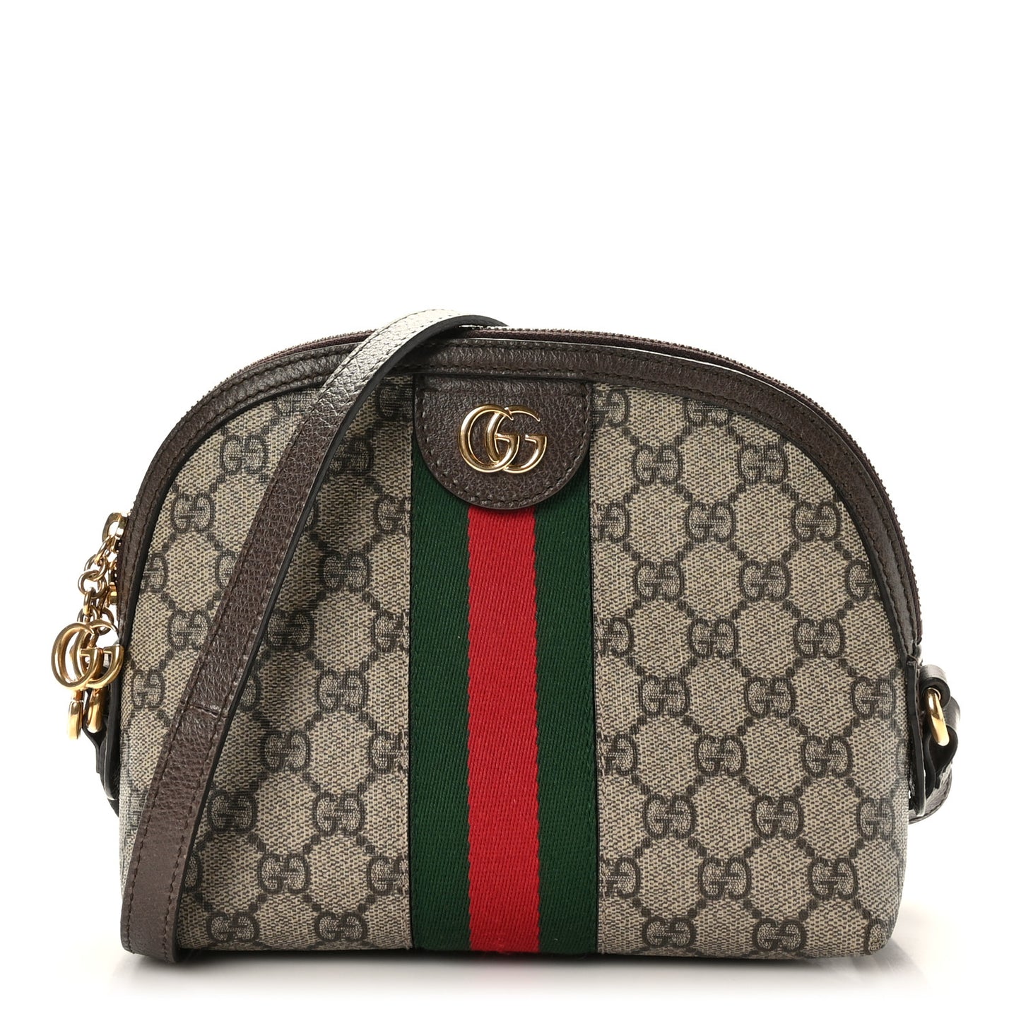 GG Supreme Monogram Textured Dollar Calfskin Web Small Ophidia Dome Shoulder Bag Beige Ebony New Acero