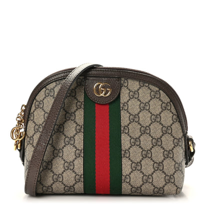 Gucci GG Supreme Monogram Textured Dollar Calfskin Web Small Ophidia Dome Shoulder Bag Beige Ebony New Acero 1 of 9