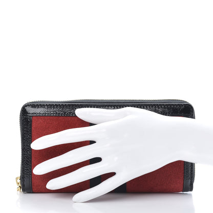 Gucci Suede Patent Web Ophidia Zip Around Wallet Hibiscus Red Black 2 of 9