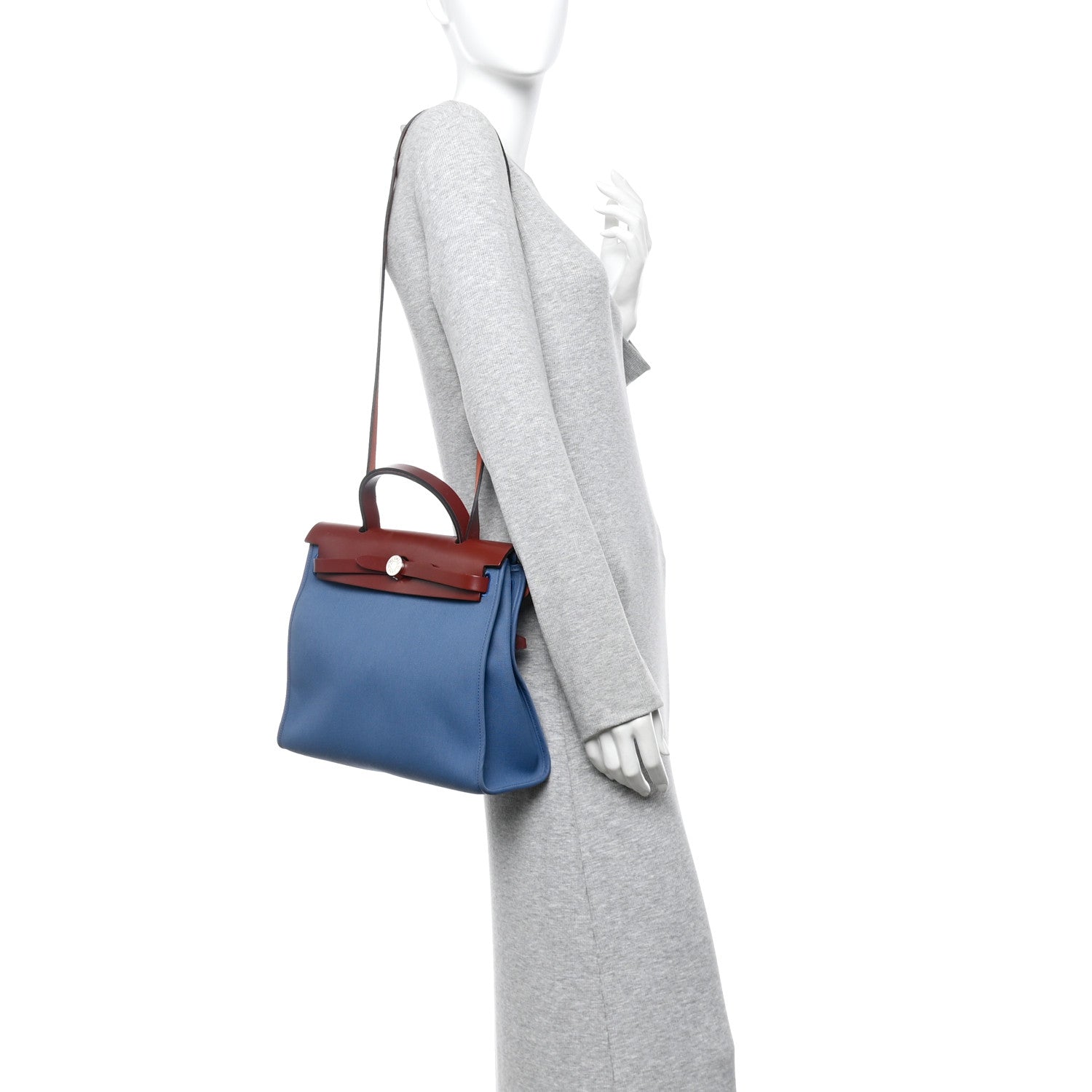 Hermes Vache Hunter Toile Militaire Herbag Zip 31 PM Bleu Agate Rouge H 2 of 11