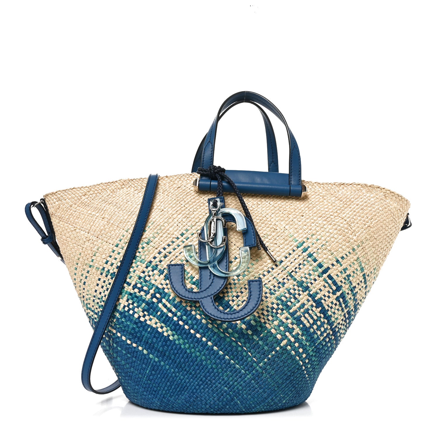 Jimmy Choo Raffia Degrade Macy Basket Tote Natural Butterfly Blue 1 of 8