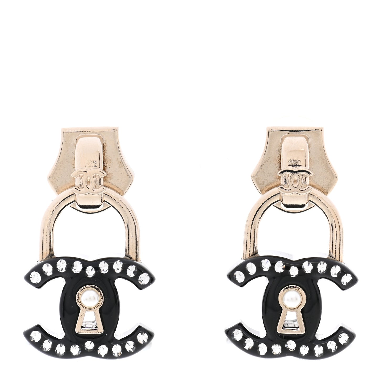 Resin Crystal Pearl CC Drop Earrings Black