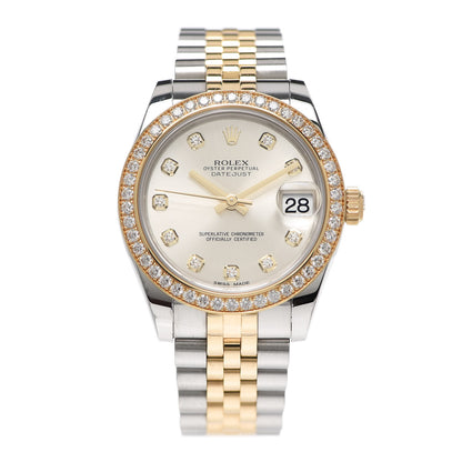 Rolex Stainless Steel 18K Yellow Gold Diamond 31mm Oyster Perpetual Datejust Watch Silver 178383 1 of 5