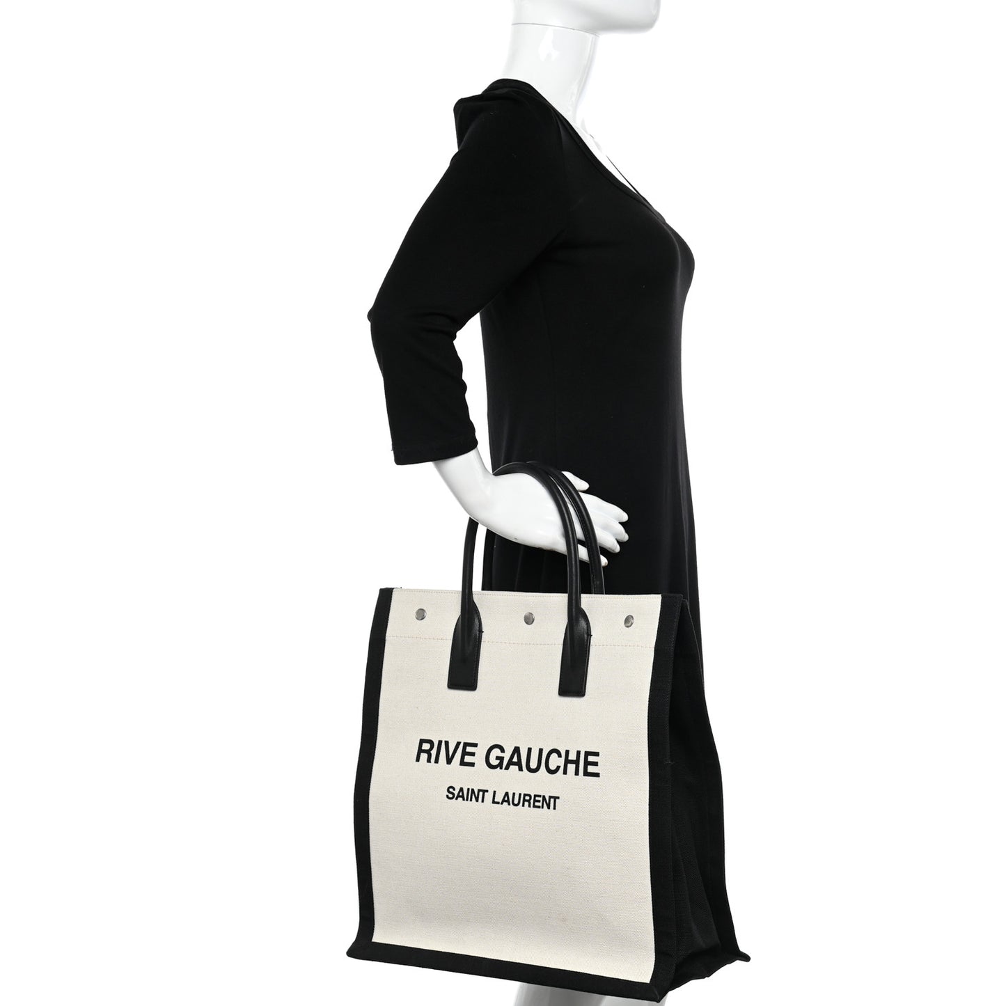 Linen Calfskin Rive Gauche North South Tote White Black