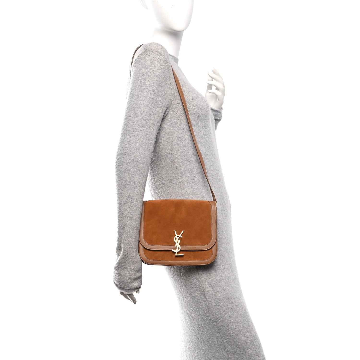Saint Laurent Suede Smooth Calfskin Monogram Medium Solferino Soft Satchel Cinnamon 2 of 11