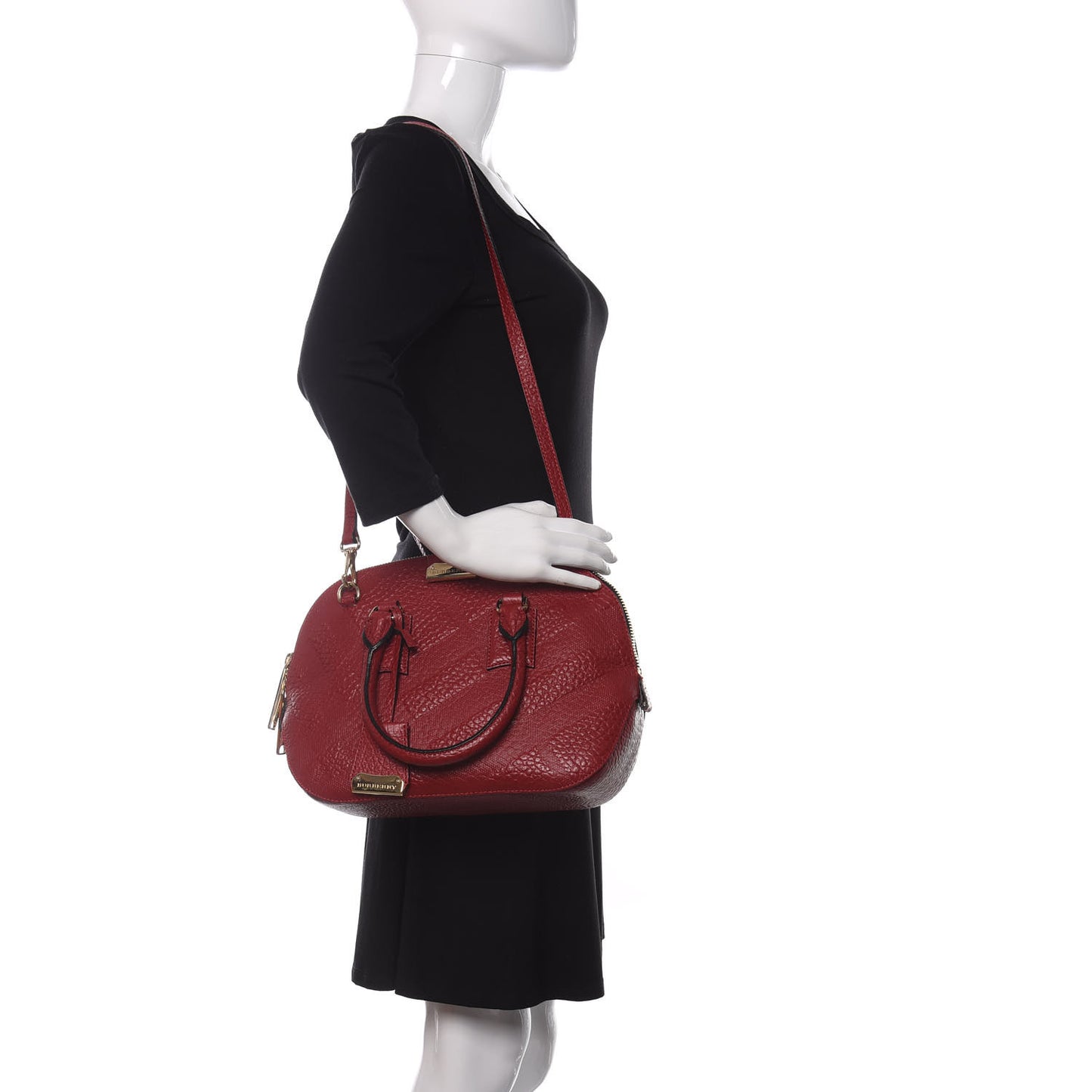 Heritage Grain Check Embossed Small Orchard Bowling Bag Military Red