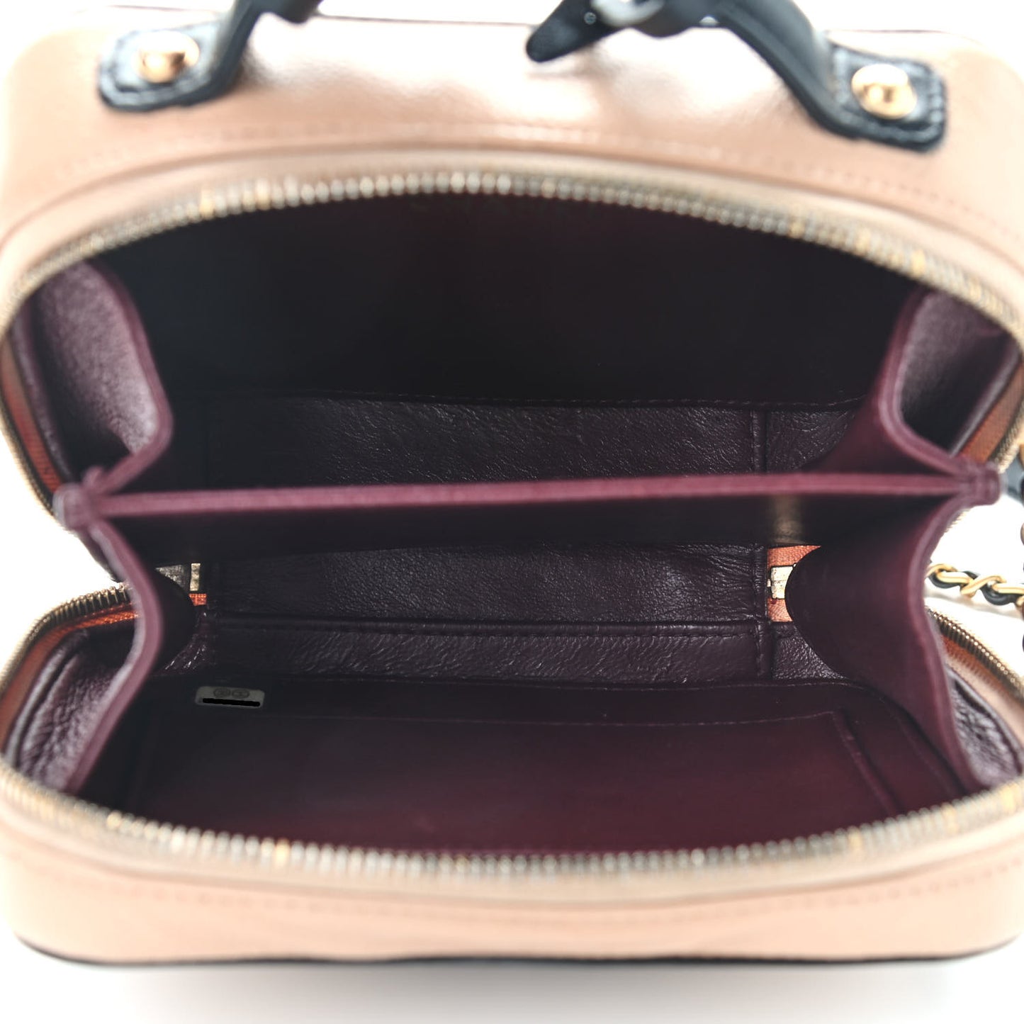 Caviar Quilted Small CC Filigree Vanity Case Beige Black